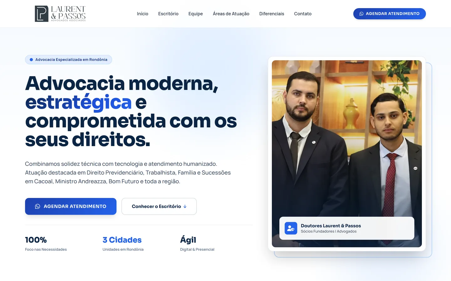 Página inicial do site do escritório Laurent & Passos Advogados Associados